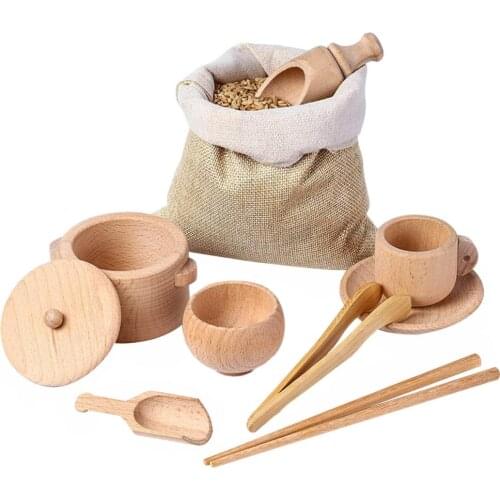 Wooden Sensory Bin Tools Kitchen Tableware Toys Set for Toddlers Montessori Toys Wooden Sensory Bin Tools Beech Scoops Toy