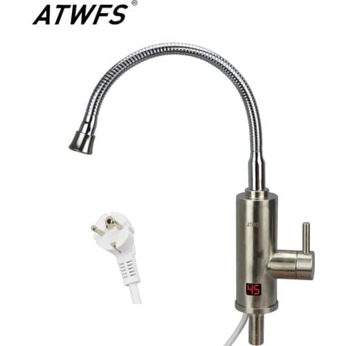 ATWFS Stainless Steel Heaters Electric Instant Water Heating Faucet Hot Tap Kitchen 220V 3000W Tankless Water Heater LED Digital