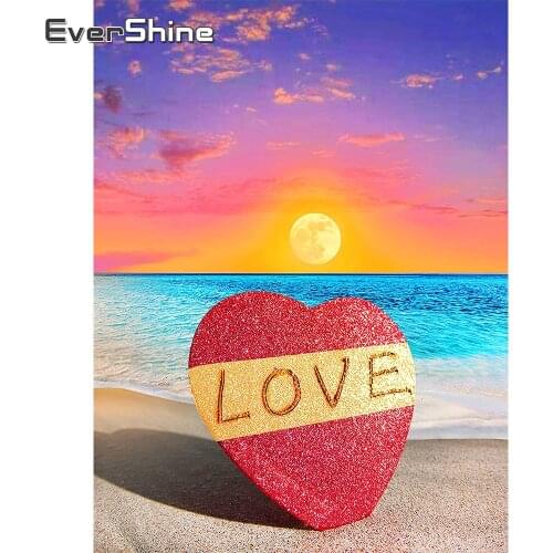 EverShine DIY Diamond Painting Seaside Scenery Cross Stitch Diamond Embroidery Sunset Rhinestone Mosaic Love Hobby Art Gift