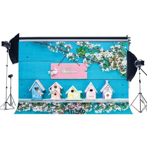 Photography Backdrops Blooming Flowers Blue Paint Stripes Wood Floor Background