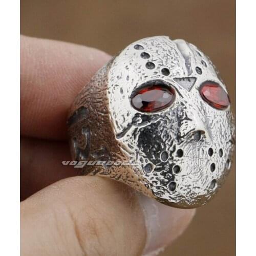 Halloween Jason Hockey 925 Sterling Silver Mens Biker Rocker Ring 9D004 US Size 7 to 15