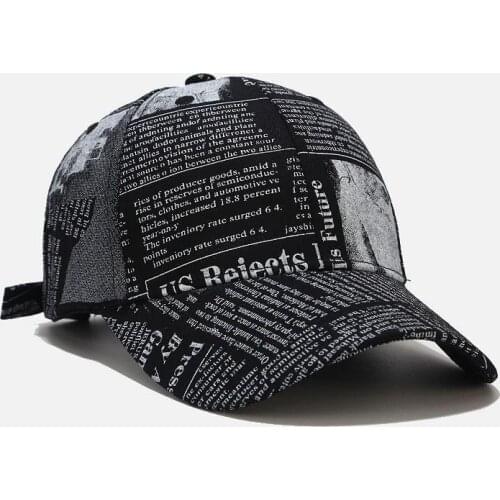 Summer Retro Newspaper Pattern Cappellino Baseball Cap Trendy Yellow Pink Hip Hop Hats For Men Women Gorras Para Hombre