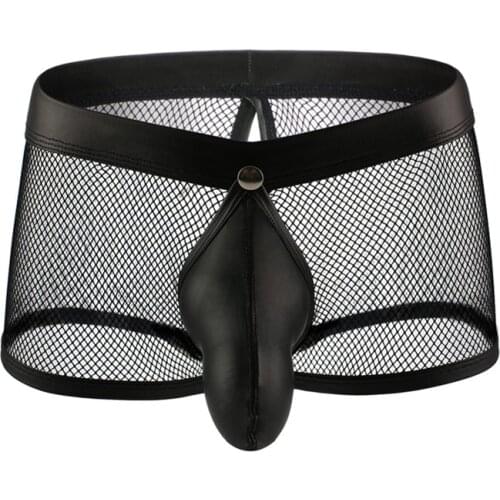 Sexy Gay Underwear Men Boxers Shorts Transparent Mesh Penis Man Breathable Detachable Capsule Pouch Underpants Cueca calzoncillo