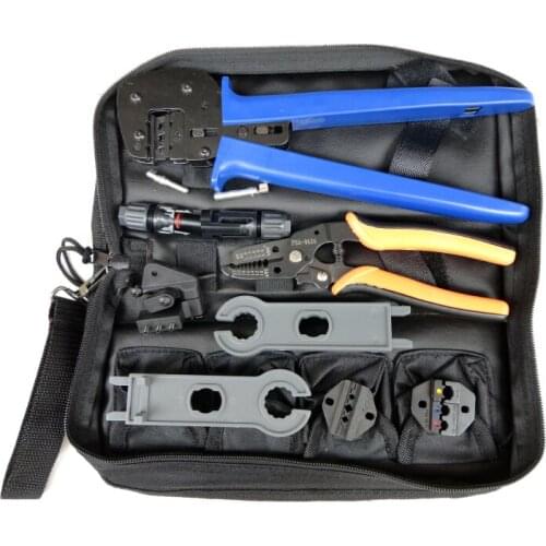 MC4 crimping tool set with MC4 crimper plier, wire stripper tool, MC4 wrench and replaceable crimping dies kit MC4/MC3 tool sets
