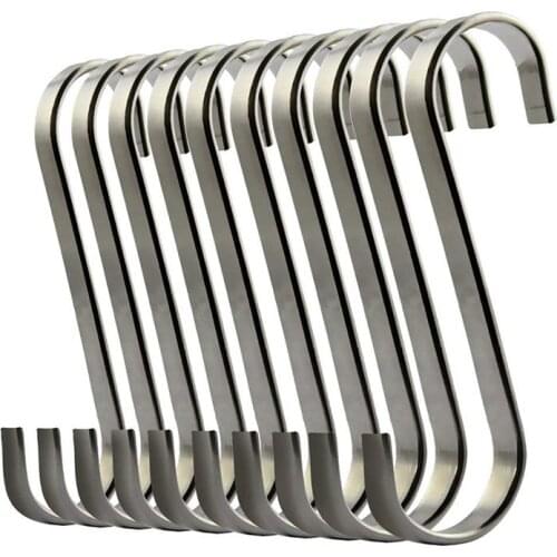 Set of 10 S Stainless Steel Suspension Hooks for Kitchen Cookware or Butcher Meat