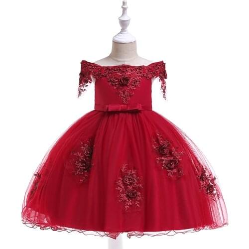 2021 New Childrens Wedding Dress Girl Nail Beaded Flowers One-word Shoulder Dress Bow Flower Child Poncho Princess Skirt