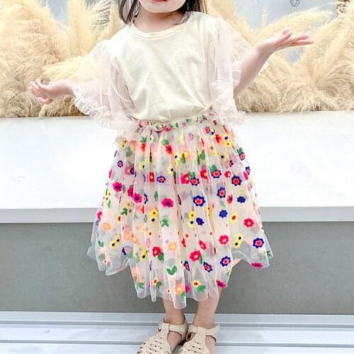 2020 Summer New GirlS Clothing Sets Korean Fashion Baby Girl Lace Flying Sleeve Top+Embroidered Mesh Skirt Suit Baby Clothes