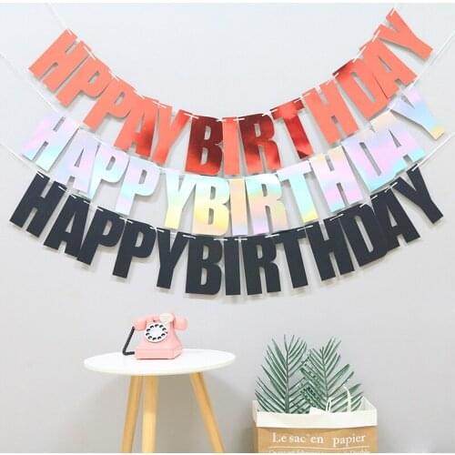 New Creative Laser Birthday Banners Party Decoration Letters Glitter Paper Happy Birthday Flags Baby Shower Photo Booth Decor