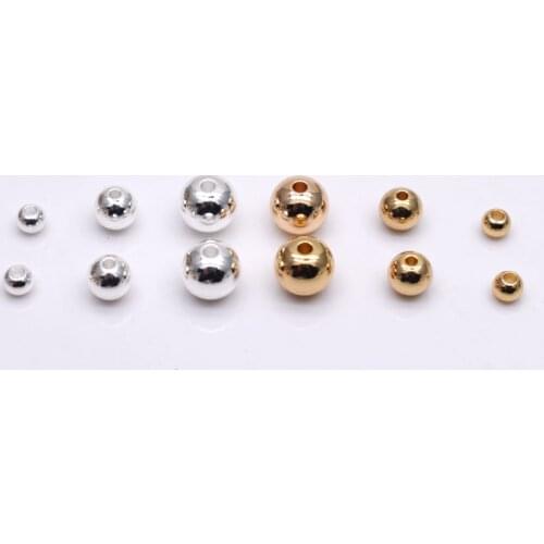 Original Brass Round Ball shape Beads Metal Copper Beads Plating Gold Silver Loose Beads for Jewelry Making Finding DIY Bracelet