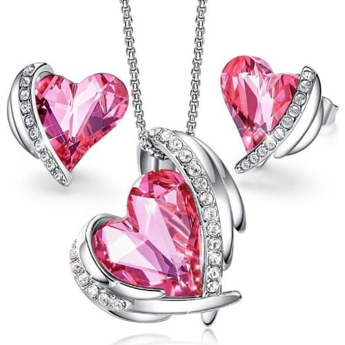 Monemel Swarovski Pink Heart Shape Pendant Love Gift Valentines Anniversary Birthday