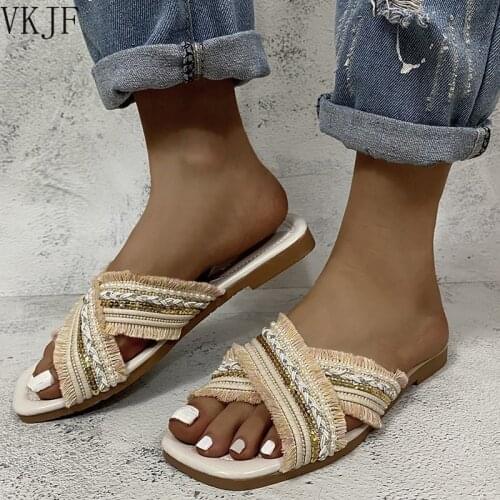 Outer Wear Sandals and Slippers 2021 Summer One-floor Flat Cross Fashion Womens Shoes-free Shipping
