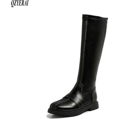 Knee high boots Genuine leather Women boots Warm winter Motorcycle boots Western Knight boots snow boots stretch Women shoes