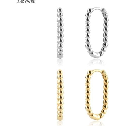 ANDYWEN New 925 Sterling Silver Gold Beads Hoops Piercing Earring Women Rock Punk Luxury Jewelry Clips Wedding Accessories
