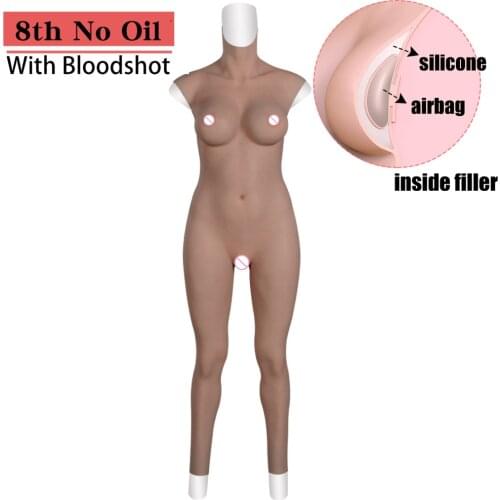 Eyung 8th No-oil Silicone Bodysuit Crossdresser Fake Boobs Drag queen tights Fake Vagina for Transgender shemale Breast Forms