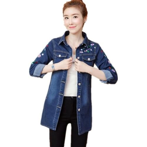 Trending Products 2020 Women denim jacket Korean style Embroidered Jacket coat autumn Denim trench coat Quality Assurance 1694