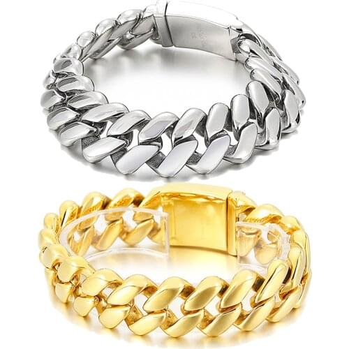 20mm Heavy Mens Bracelet Curb Cuban Link Silver Color Gold Color 316L Stainless Steel Wristband Male Jewelry
