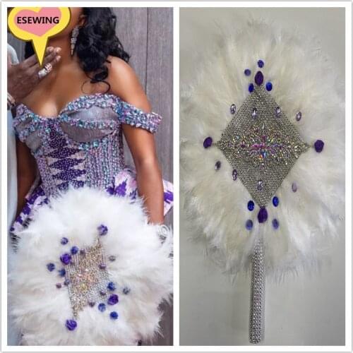 Feather Hand Fan Handmade Luxurious African Dance Lace Feather Fans for Wedding Party Gift Dropshipping Top Wedding Decoration