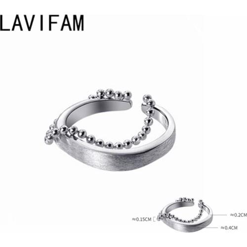 High Quality Double Layer Drawing Silver Beads Chain Open Ring Finger Rings Accessories 925 Sterling Silver Jewelry