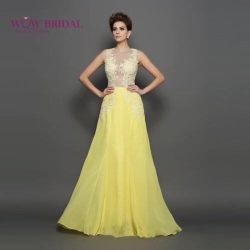 Wowbridal Graceful Ginger Prom Dress 2021 O-Neck Lace Embroidered Tank Sheer Open Back A-Line Long Ruched Women Party Dress