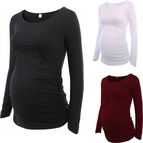 Pregnancy Woman T-Shirts Tunic Tops Mama New Fashion Casual Pregnanct Maternity Female Flattering Side Ruched Clothes Clothings
