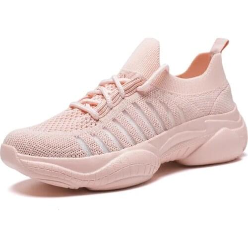 Womens Spring Autumn Thick Soled Flying Mesh Surface Hollow Out Foot Covering Casual Shoe Breathable Anti-Skid Dad Shoe 35-40