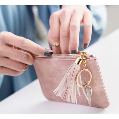 Coin Purse Leather Women Short Zipper Tassel Student Cute Mini Unique Purse Coin Bag Small Wallet Keychain Bag Wallets