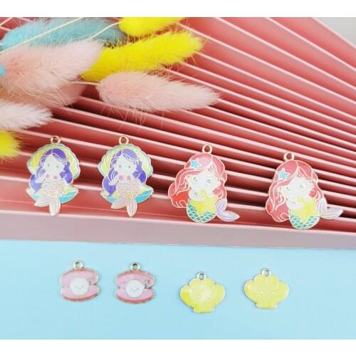 10pcs/lot Pearl Shells Charms Princess Pendant Enamel Alloy Fashion Apple Necklace Women Girl Kid Bracelet Charms Earrings DIY