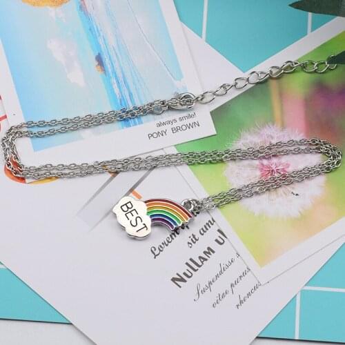 2PC Enamel Puzzle Rainbow Cloud Pendant Necklace Best Friends Charm Necklace BFF Friendship Jewelry Gift For Women Men Collares