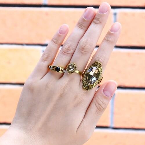 3pcs/set Antique Gold Fashion Rings Punk Crystal Finger Midi Above Knuckle Ring Sets For Women Wedding Jewelry Anillos Bagues