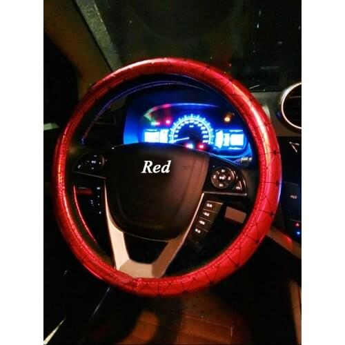 Auto Car Steering Wheel Covers Leather Electroplating Gold Silver Rose Red Rhombus Laser Discoloration Car Interior Accessories