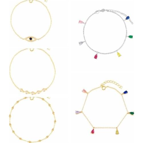 CANNER Real Silver 925 Jewelry Blue Zircon Eye Bracelets Color Diamond Horse Eye Charm Bracelets For Women Girls Pulseras Mujer