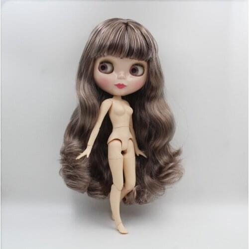 Blygirl,Blyth doll,Gray and white mixed curly hair, bangs and no bangs, 19 joint dolls, DIY nude dolls, can change the body