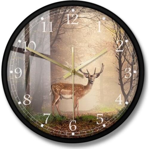 Scene Decorative Silent Wall Clock Fallow Deer In A Dreamy Forest Living Room Animal Wall Art Decor Modern Hanging Wall Watch