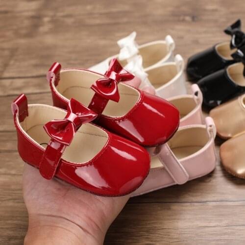 Toddler Newborn Baby Girl Anti-slip Bling Crib Pram Shoes Bow Solid Leather Soft Sole Prewalker Hot