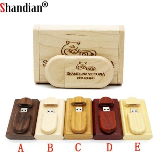 SHANDIAN Free custom logo wooden + Box Personal LOGO pendrive 4GB 16GB 32GB usb Flash Drive U disk Memory stick wedding Gift