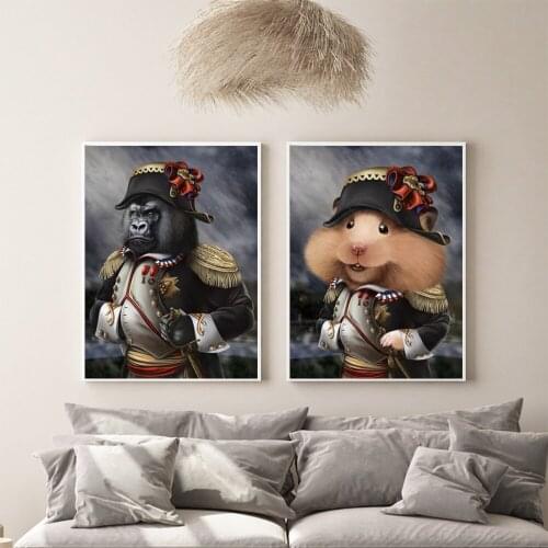 Emperor Gorilla Hamster Napoleon Canvas Painting Wall Art Posters And Prints Funny Animals Get Clothes for Kids Room Home Decor