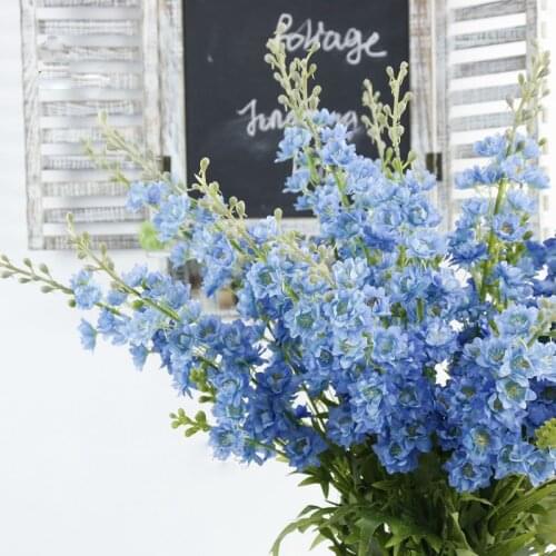 Artificial Flowers Delphinium Flower Branch Fake Leaf for Wedding Home Decorative Hyacinth Silk Flower