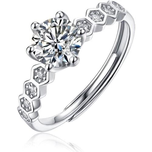 Moissanite Ring 925 Silver 1ct 2ct 3ct 50points Adjustable Opening Rings For Women Wedding Party Nine Star Ring Beehive Jewelry