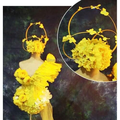 Lovely flower dress flowers fairy cosplay costumes party clothing Park parade stage performancemodel catwalk costume