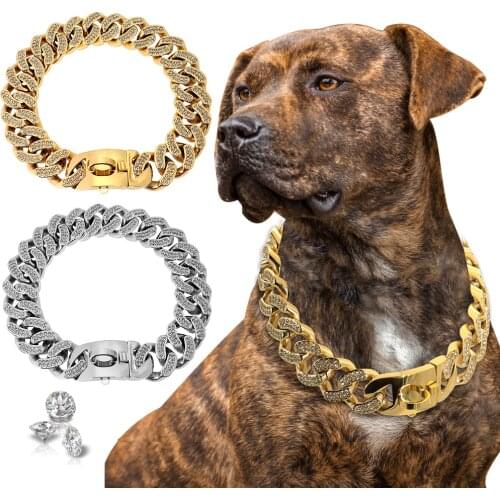 Dog Chain Collar Strong Metal Stainless Steel Pet Dog Training Collar For Medium Large Dogs Pitbull French Bulldog Show Collar