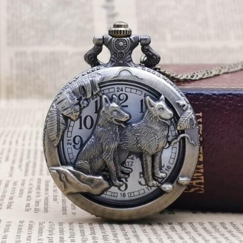 Top Brand Vintage Bronze Wolf Hollow Quartz Pocket Watches Pendant Women Mens Best Gifts with Fob Chain CF1079