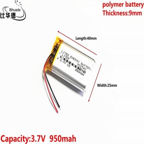 10pcs 3.7V 950MAH 902540 Lithium Polymer LiPo Rechargeable Battery For Mp3 headphone PAD DVD bluetooth camera