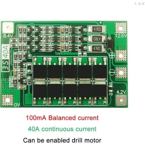 3S 40A Li-ion Lithium Battery Charger Lipo Cell Module PCB BMS Protection Board For Drill Motor 12.6V with Balance