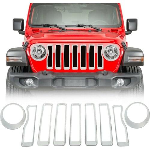 New Front Grill Mesh Grille Insert Kit & Light Lamp Cover Trim For Jeep Wrangler JL 2018 for Jeep Wrangler JL