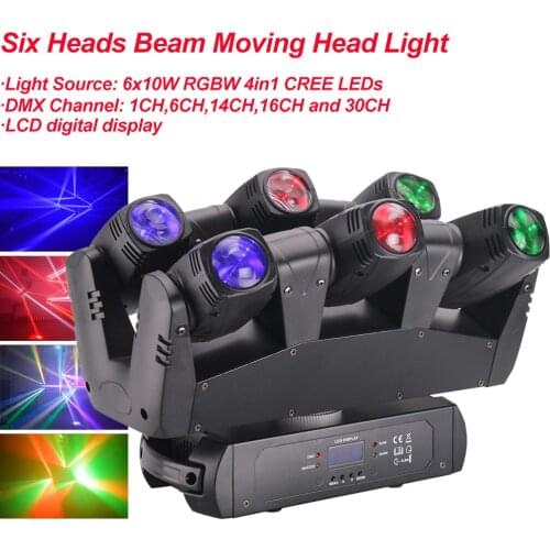 NEW 110W Six Heads Beam Moving Head Light DMX512 Sound RGBW 4IN1 LED Stage Effect Light DJ Disco Nightclub Party DJ Equipment