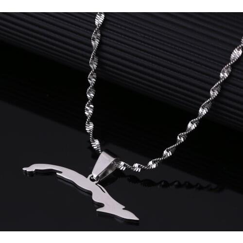 Stainless Steel Silver Color Cuba Map Pendant Necklaces For Women Map of Cuba Jewelry
