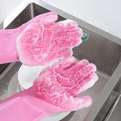 1 Pair Magic Silicone Dishwashing Gloves New Scrubber Rubber Dish Washing Gloves Housework Cleaning Gloves Kitchen Tools