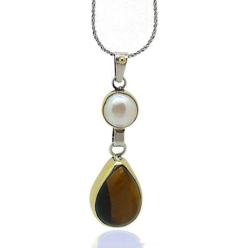 Gumus Tiger Eye & Pearl Tasli Authentic Lady Necklace
