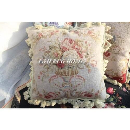 FREE SHIPPING 15K 16"X16" Handmade Needlepoint pillow Hand Knotted roses cushion NO INSERTION