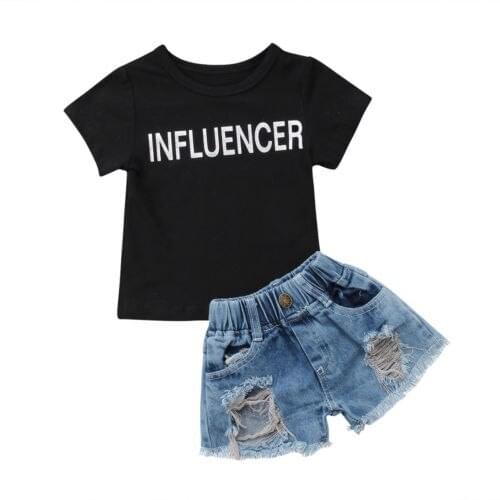 Toddler Kids Baby Girls Casual T-shirt Tops+Denim Short Pants Jeans Outfits 2Pcs Size 1-4T